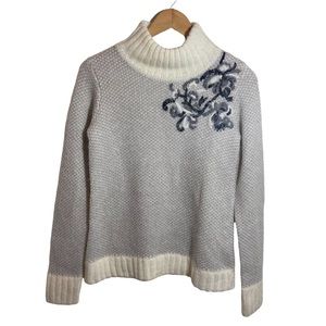 Tabitha Anthropologie Wool Mohair Blend Embroidered Sweater White Gray Sz XS